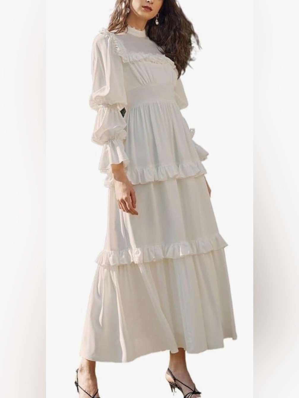 Sheiin Vintage-Inspired White Ruffle Maxi Dress